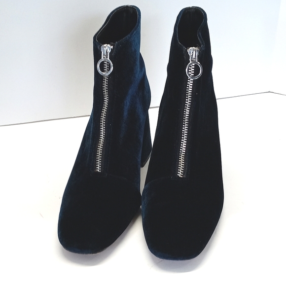 Zara Velvet Chunky Heel Ankle Boots - Picture 4 of 16